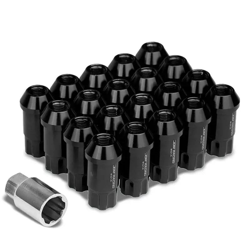 20Pcs Universal Aluminum Black Lug Nut [Open End Spline Acorn Ty23] [Conical Seat / M12 X 1.25] 1
