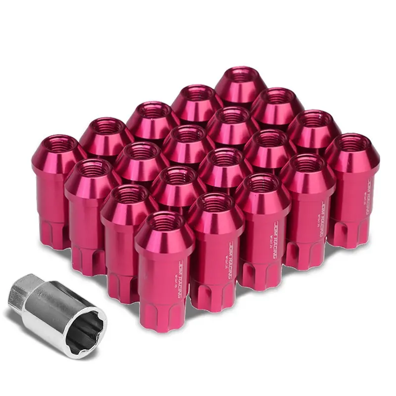 20Pcs Universal Aluminum Pink Lug Nut [Open End Spline Acorn Ty23] [Conical Seat / M12 X 1.25] 1
