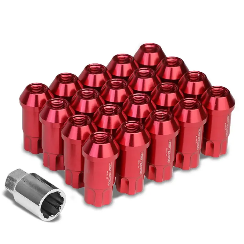 20Pcs Universal Aluminum Red Lug Nut [Open End Spline Acorn Ty24] [Conical Seat / M12 X 1.50] 1