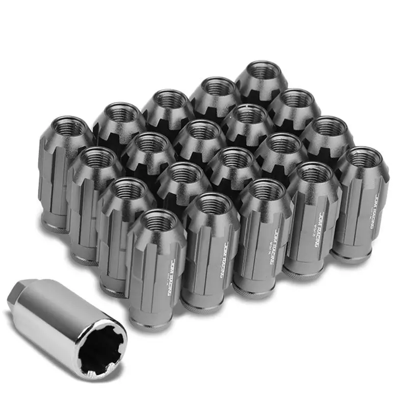 20Pcs Universal Aluminum Gunmetal Lug Nut [Open End Spline Acorn Ty25] [Conical Seat / M12 X 1.25] 1