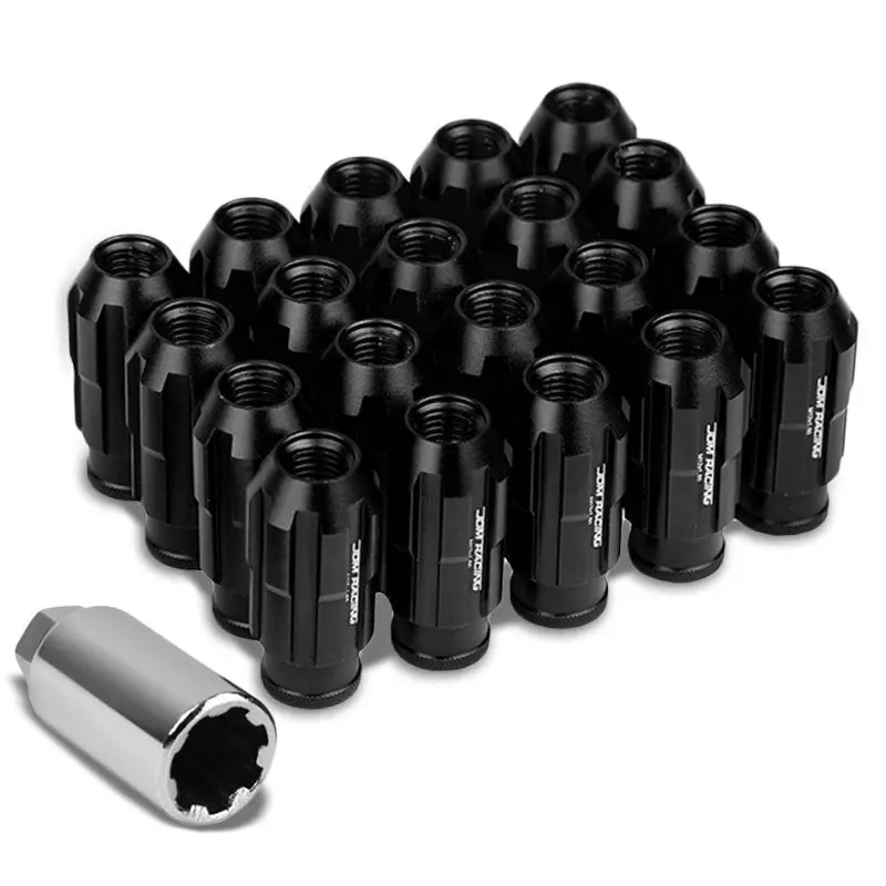 20Pcs Universal Aluminum Black Lug Nut [Open End Spline Acorn Ty25] [Conical Seat / M12 X 1.50] 1