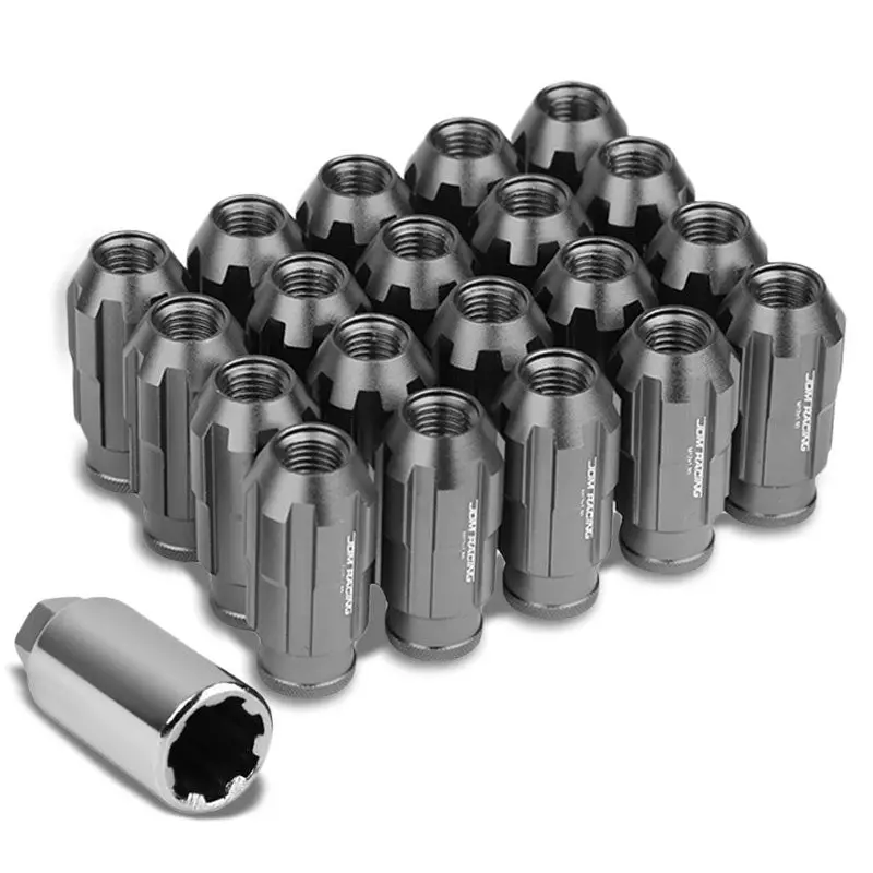 20Pcs Universal Aluminum Gunmetal Lug Nut [Open End Spline Acorn Ty25] [Conical Seat / M12 X 1.50] 1
