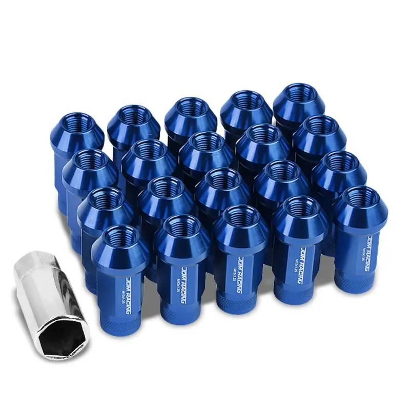 20Pcs Universal Aluminum Blue Lug Nut [Open Knurled End Acorn Ty26] [Conical Seat / M12 X 1.25] 1