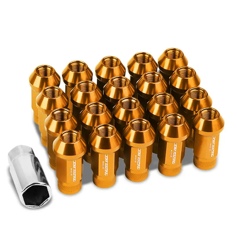 20Pcs Universal Aluminum Orange Lug Nut [Open Knurled End Acorn Ty26] [Conical Seat / M12 X 1.25] 1
