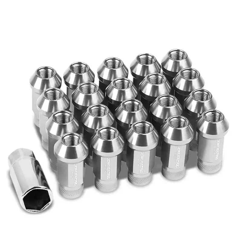 20Pcs Universal Aluminum Silver Lug Nut [Open Knurled End Acorn Ty26] [Conical Seat / M12 X 1.25] 1