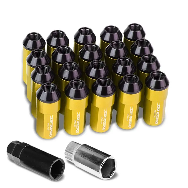 20Pcs Universal Aluminum Gold Lug Nut [Dual Thread Acorn Ty27] [Conical Seat / M12 X 1.25] 1