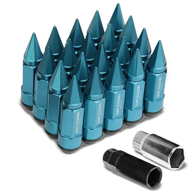 20Pcs Universal Aluminum Light Blue Lug Nut [Dual Thread Acorn W/ Spike Cap Ty28] [Conical Seat / M12 X 1.50] 1