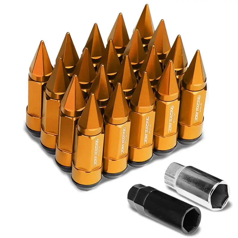 20Pcs Universal Aluminum Orange Lug Nut [Dual Thread Acorn W/ Spike Cap Ty28] [Conical Seat / M12 X 1.50] 1