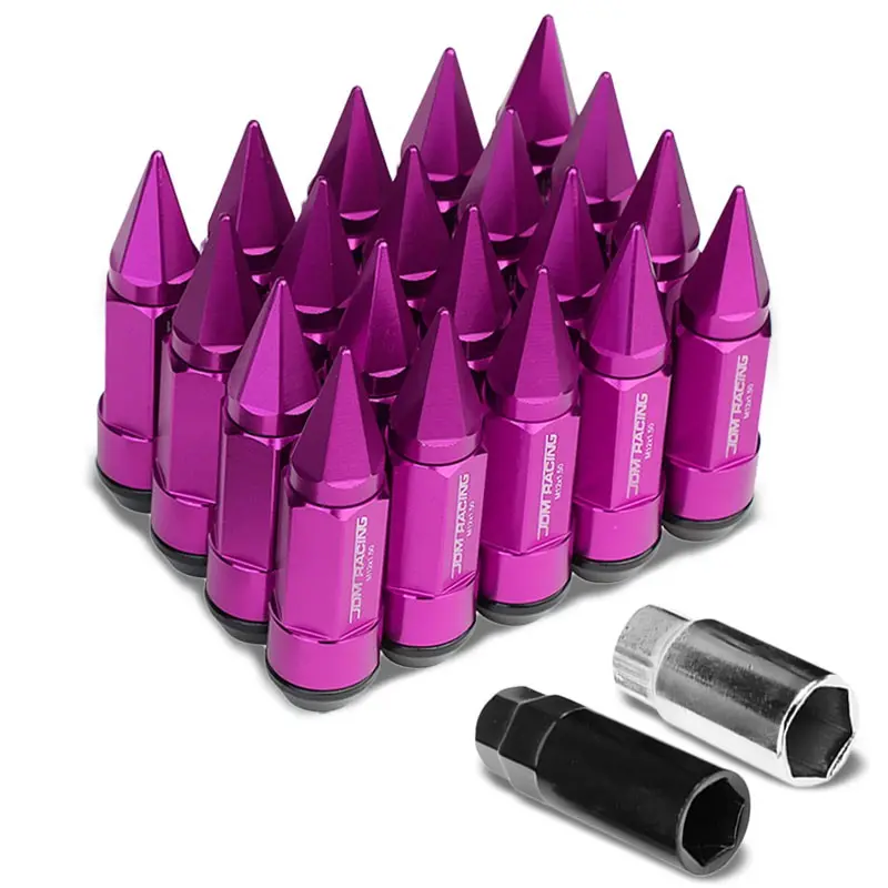 20Pcs Universal Aluminum Purple Lug Nut [Dual Thread Acorn W/ Spike Cap Ty28] [Conical Seat / M12 X 1.50] 1