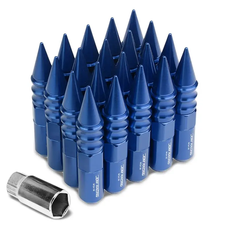 20Pcs Universal Aluminum Blue Lug Nut [Open End Acorn W/ Spike Cap Ty29] [Conical Seat / M12 X 1.50] 1