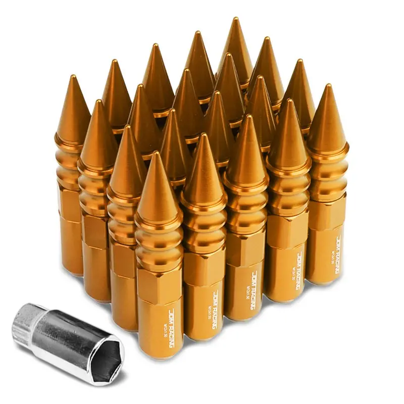 20Pcs Universal Aluminum Orange Lug Nut [Open End Acorn W/ Spike Cap Ty29] [Conical Seat / M12 X 1.50] 1