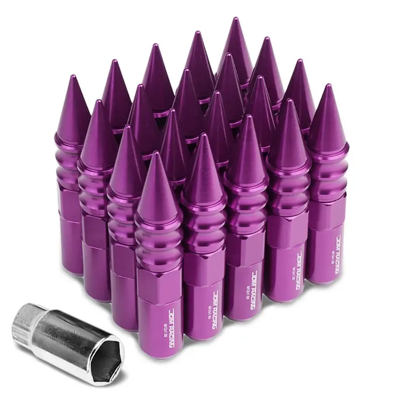 20Pcs Universal Aluminum Purple Lug Nut [Open End Acorn W/ Spike Cap Ty29] [Conical Seat / M12 X 1.50] 1