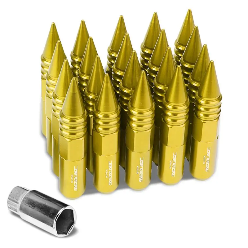 20Pcs Universal Aluminum Gold Lug Nut [Open End Acorn W/ Spike Cap Ty30] [Conical Seat / M12 X 1.50] 1