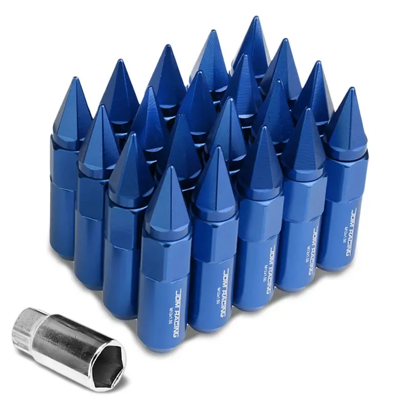 20Pcs Universal Aluminum Blue Lug Nut [Open End Acorn W/ Spike Cap Ty31] [Conical Seat / M12 X 1.50] 1