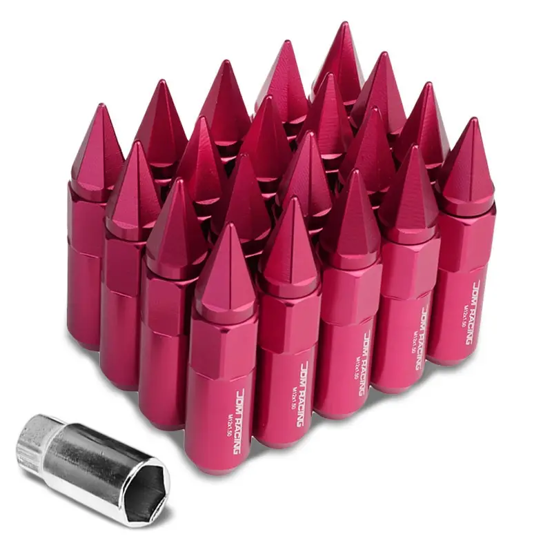20Pcs Universal Aluminum Pink Lug Nut [Open End Acorn W/ Spike Cap Ty31] [Conical Seat / M12 X 1.50] 1