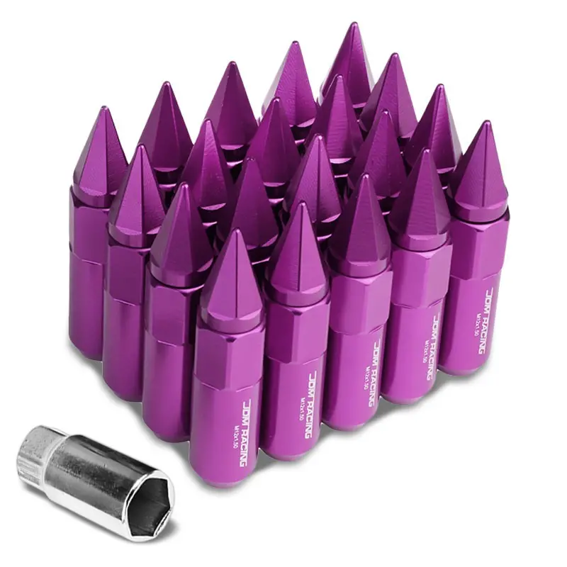 20Pcs Universal Aluminum Purple Lug Nut [Open End Acorn W/ Spike Cap Ty31] [Conical Seat / M12 X 1.50] 1