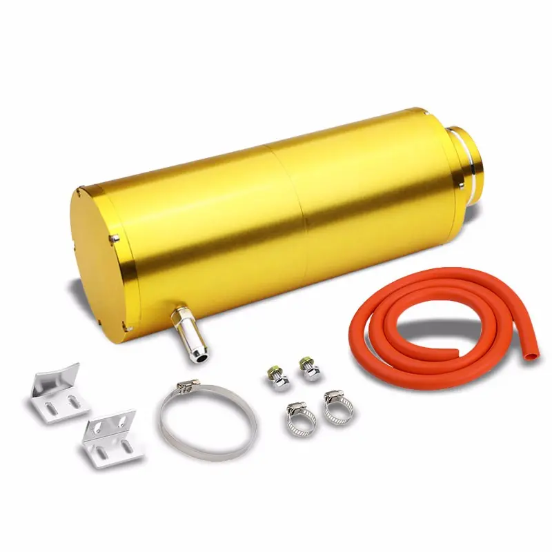 Gold 8.5"X3"Dia Aluminum 3/8"Barb Coolant Recovery Overflow Oil Tank Can Bottle 1