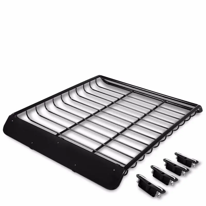 53"X43" Black Roof Rack Top Cargo Luggage Basket+Wind Deflector+Brackets For Suv 1