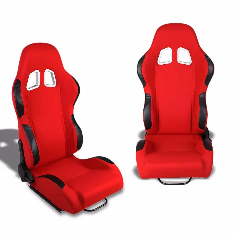 Pair Red Center/Black Side Reclinable Cloth Type-R Sport Racing Seats W/Sliders 1