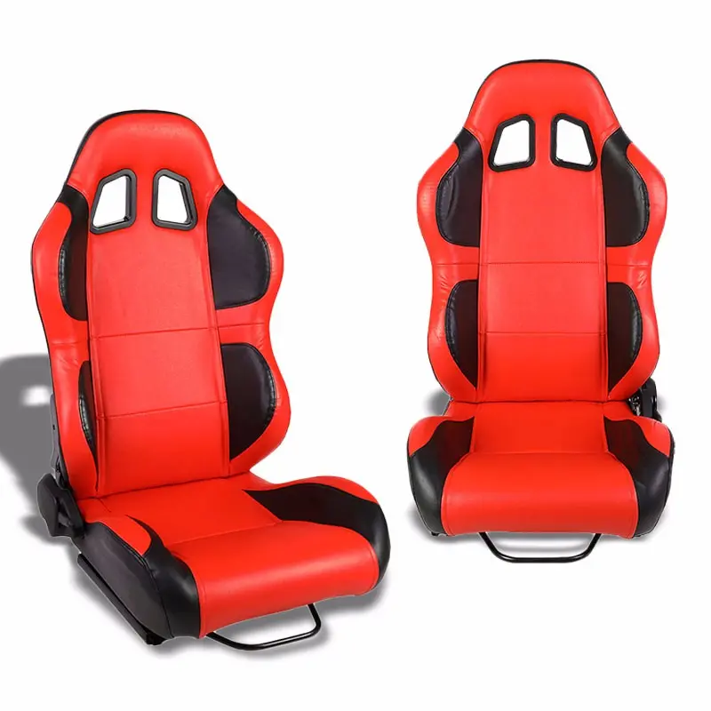 Pair Red/Black Wing Reclinable Pvc Leather Type-R Sport Racing Seats W/Sliders 1