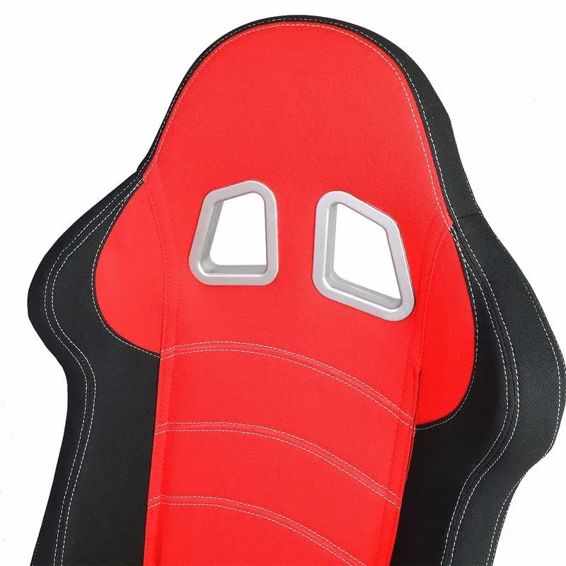 Pair Red/Black Side Reclinable Woven Fabric Type-R Sport Racing Seats W/Sliders 2