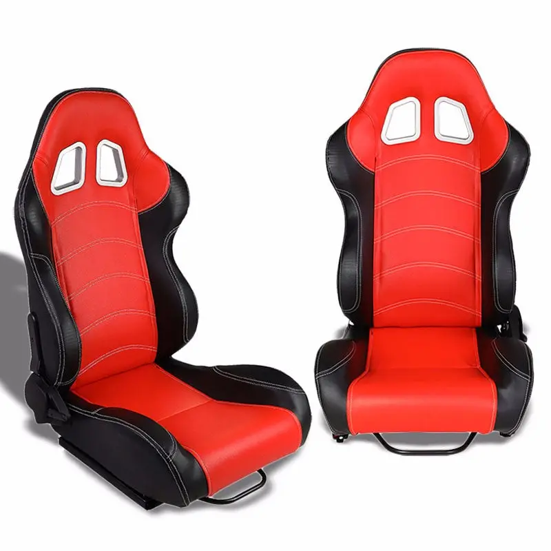 Pair Red/Black Side Reclinable Pvc Leather Type-R Sport Racing Seats W/Sliders 1