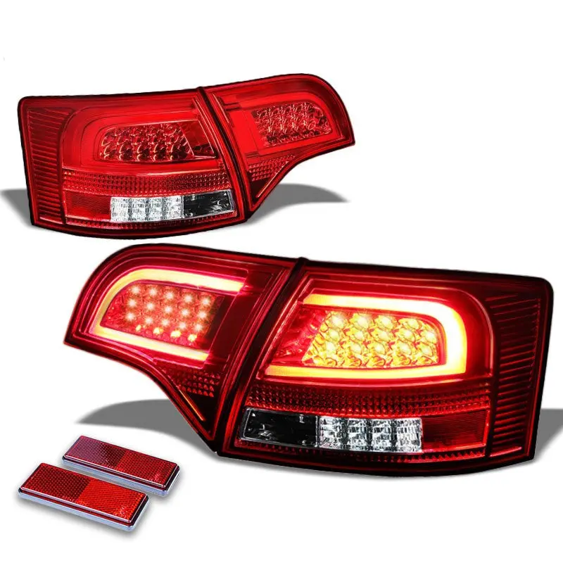 Chrome Housing Red Lens Rear Signal Brake Led Tail Light For 05-08 S4/A4 Quattro Avant 1