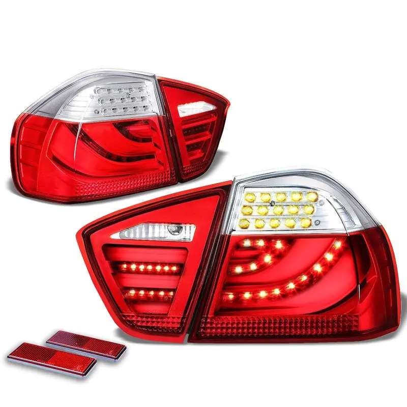 Chrome Housing Red/Clear Lens 3D Led Tail Light For Bmw 05-08 3-Series 4-Door Sedan 1
