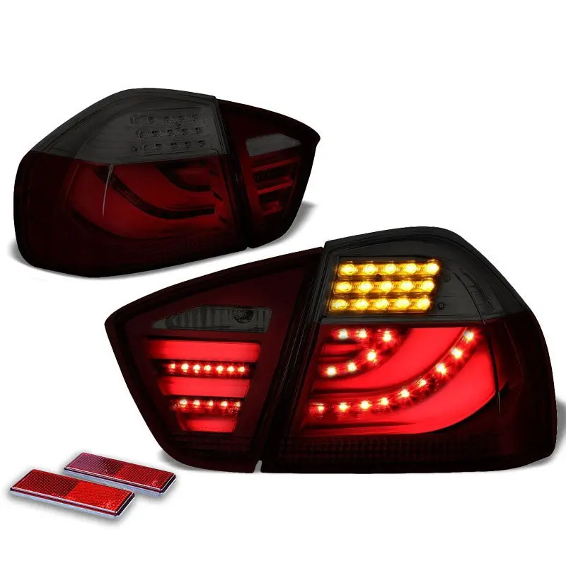 Red Housing Smoked Lens 3D Led Tail Light For Bmw 05-08 3-Series 4-Door Sedan 1