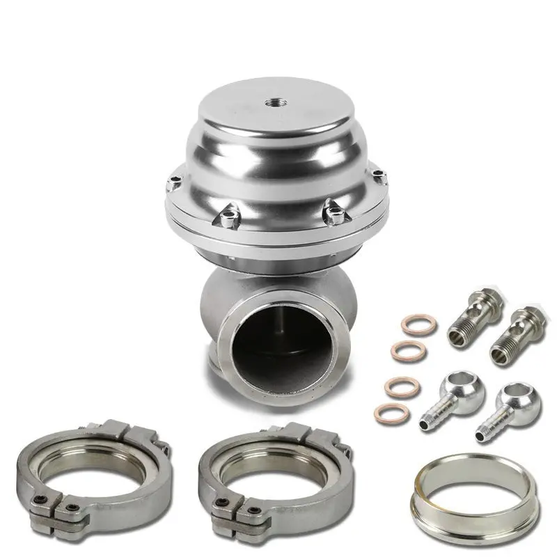 Silver 44Mm 14 Psi V-Band Turbo Boost Exhaust Manifold External Wastegate+Dump Pipe Valve+Ring 1