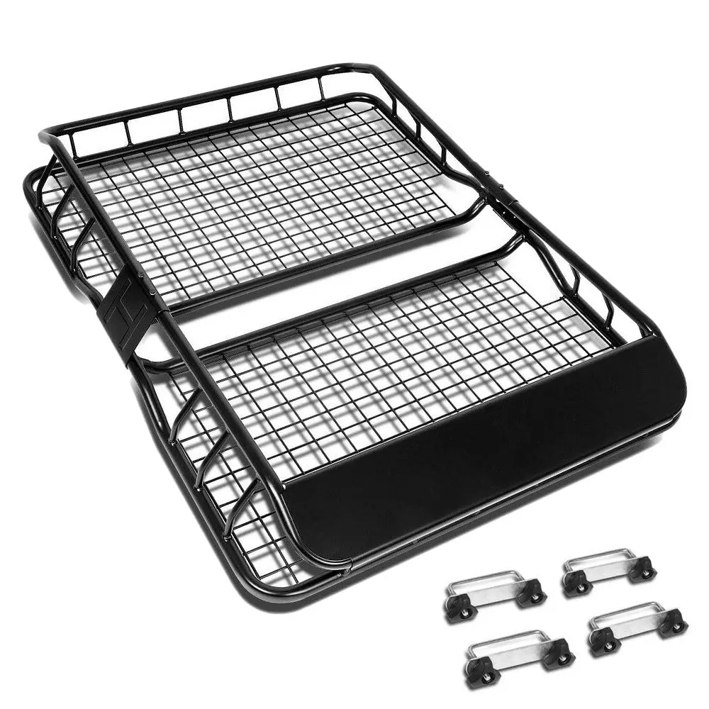 Black Top Roof Rack Luggage Baggage Basket Cargo Carrier+Wind Fairing 49"X36" 1