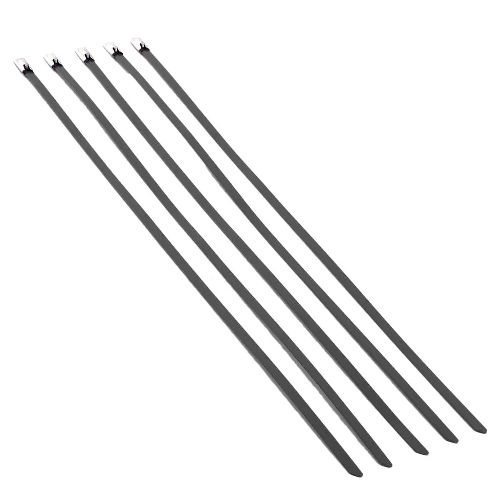 5Pcs Black Stainless Steel 12" (300Mm) Length Zip Ties Cable (For Exhaust/Pipe/Wrapping) 1