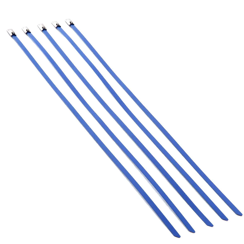 5Pcs Blue Stainless Steel 12" (300Mm) Length Zip Ties Cable (For Exhaust/Pipe/Wrapping) 1