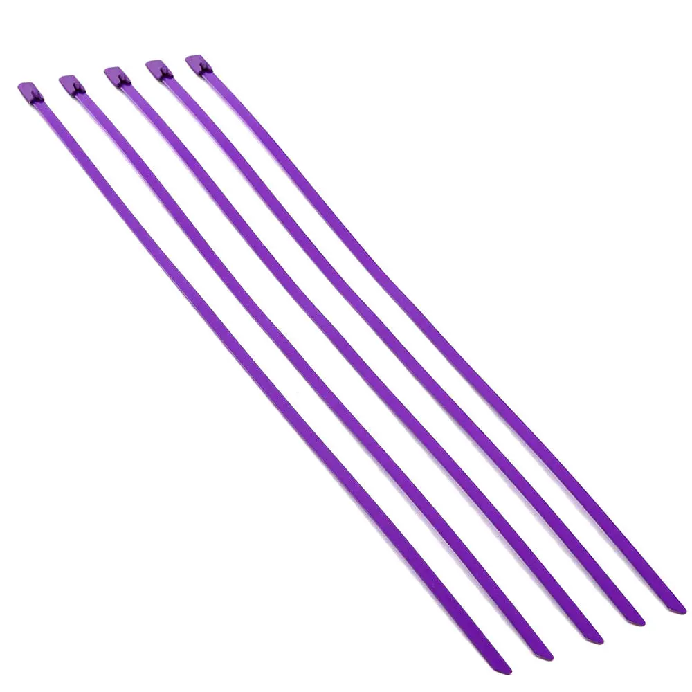 5Pcs Purple Stainless Steel 12" (300Mm) Length Zip Ties Cable (For Exhaust/Pipe/Wrapping) 1