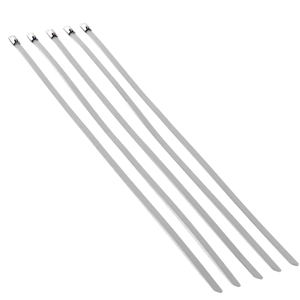 5Pcs Silver Stainless Steel 12" (300Mm) Length Zip Ties Cable (For Exhaust/Pipe/Wrapping) 1