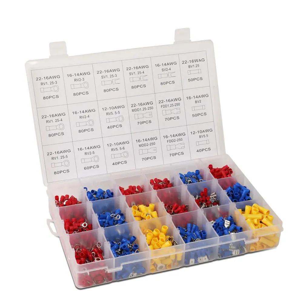 1200Pcs Insulated Wire Connector Assortment Kit With Case 22-16 14-16 10-12 Awg 1