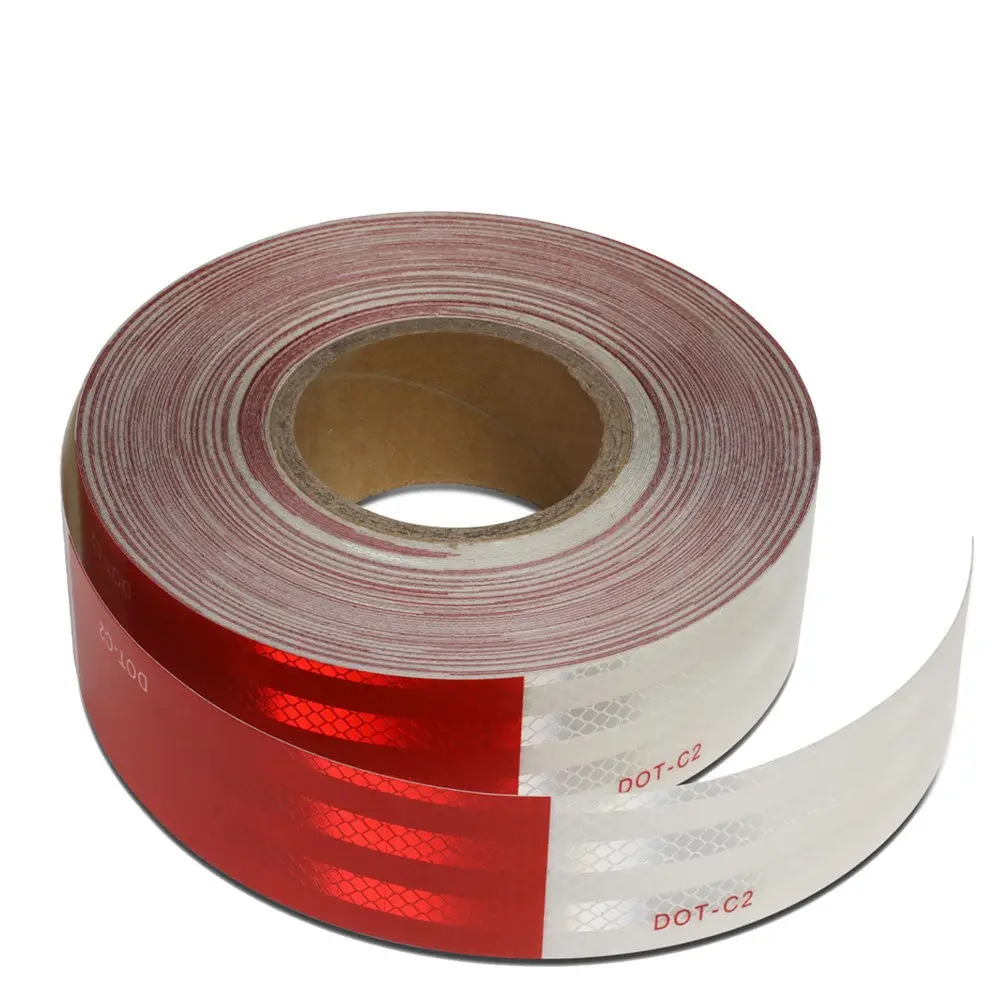 2" Width / 150 Feet Red/White Reflective Dot-C2 Safety Tape Film Truck Trailer 1