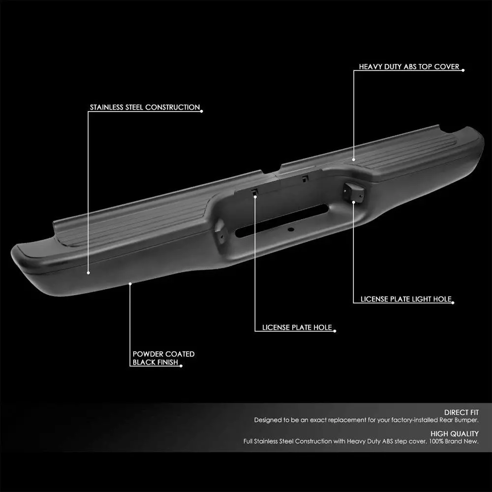 Black Primed Abs Plastic/Steel Rear Bumper Assembly W/Step Pad For 95-04 Toyota Tacoma 2