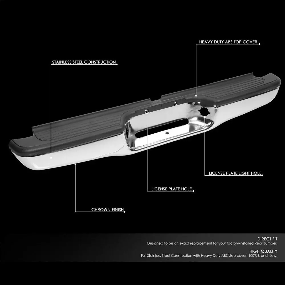 Chrome Abs Plastic/Steel Rear Bumper Assembly W/Black Step Pad For 95-04 Toyota Tacoma 2