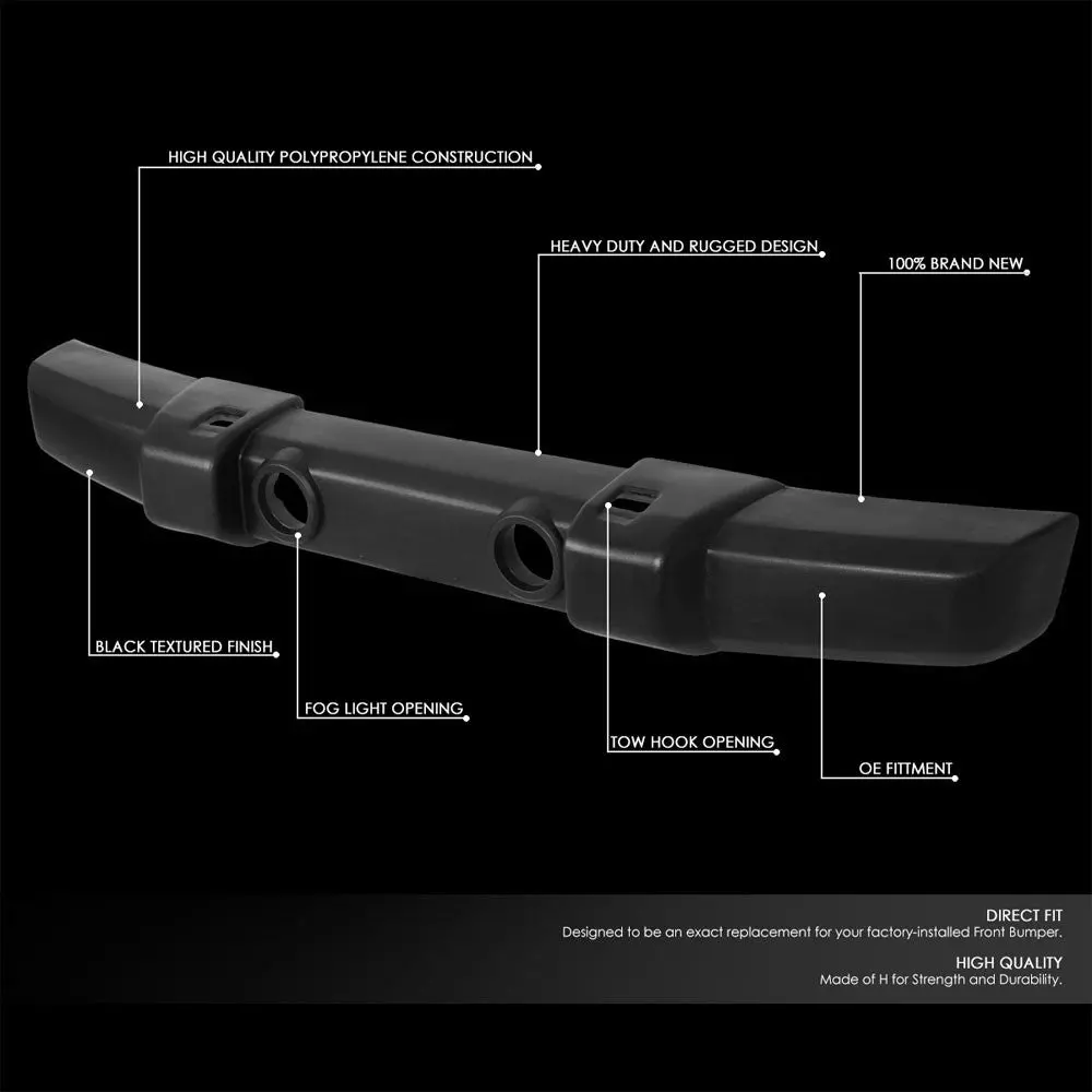 Black Front Bumper W/Fog Light Hole Tow Hook Hole For 07-18 Wrangler Jk 2