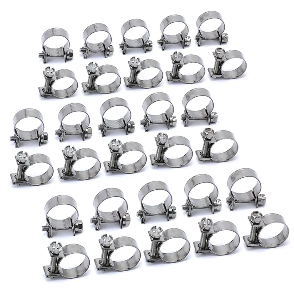 Hps 304 Stainless Steel Fuel Injection Hose Clamp 30Pcs Fit Range 1/2"-19/32" (13Mm-15Mm), 9Mm Smooth Band, #15 1