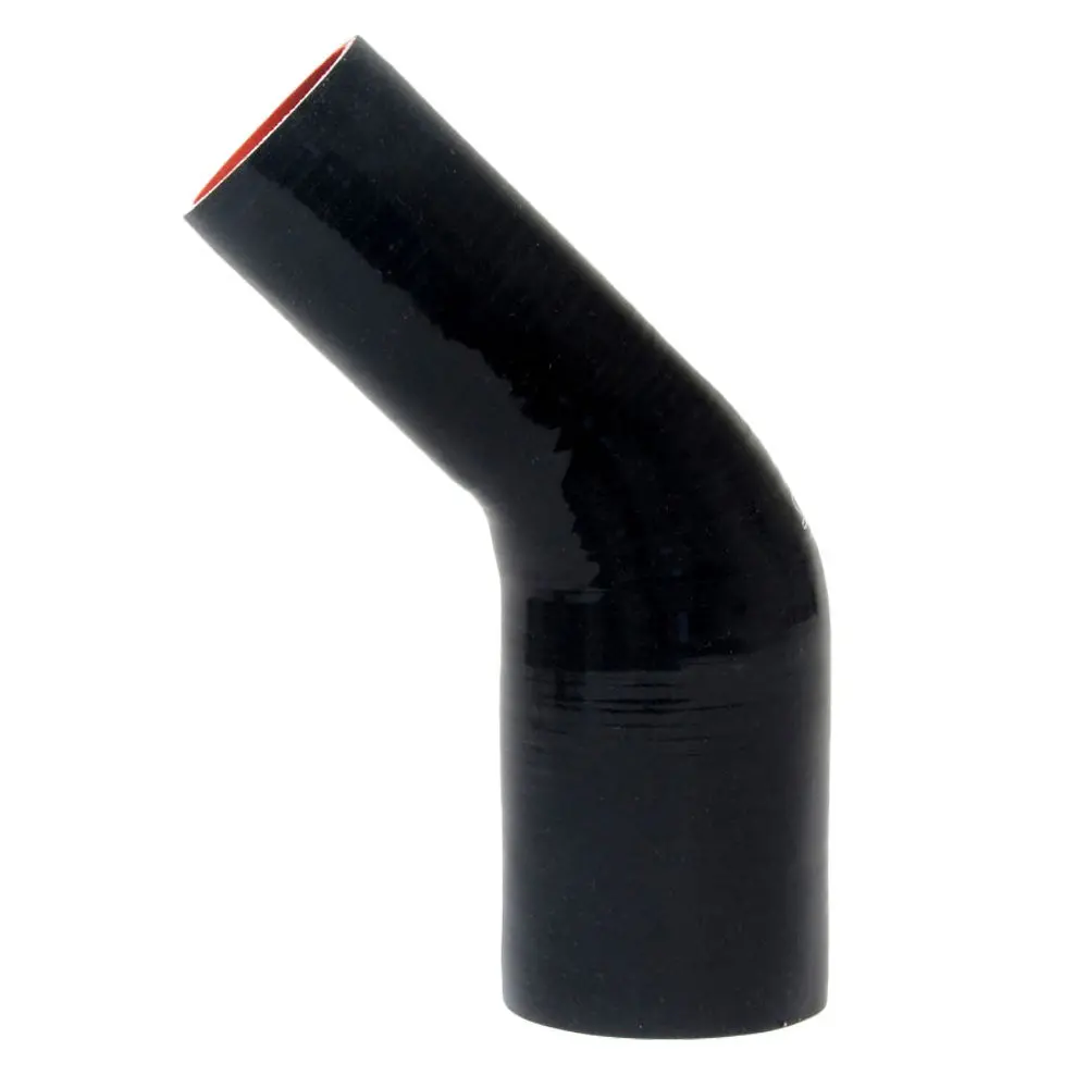Hps 1-3/8" - 1-1/2" (35Mm - 38Mm) Id 45 Degree Elbow Hose Reducer 4-Ply High Temp Silicone Black 5" Leg Length 1