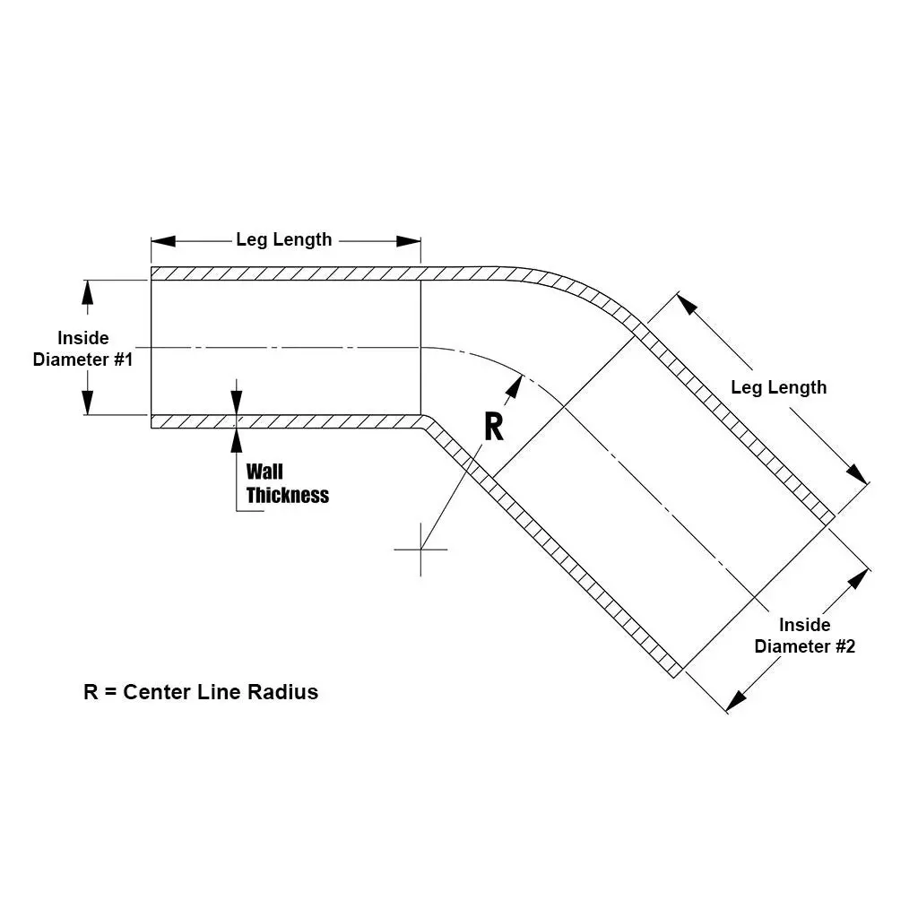 Hps 1-1/4" - 1-3/4" (32Mm - 45Mm) Id 45 Degree Elbow Hose Reducer 4-Ply High Temp Silicone Black 5" Leg Length 2