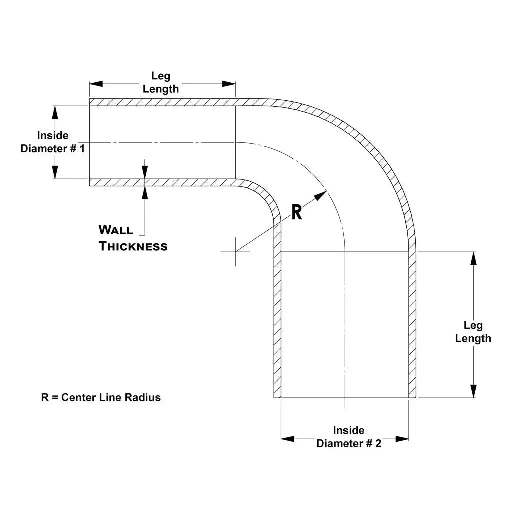 Hps 1-3/8" - 2" (35Mm - 51Mm) Id 90 Degree Elbow Hose Reducer 4-Ply High Temp Silicone Black 5" Leg Length 2