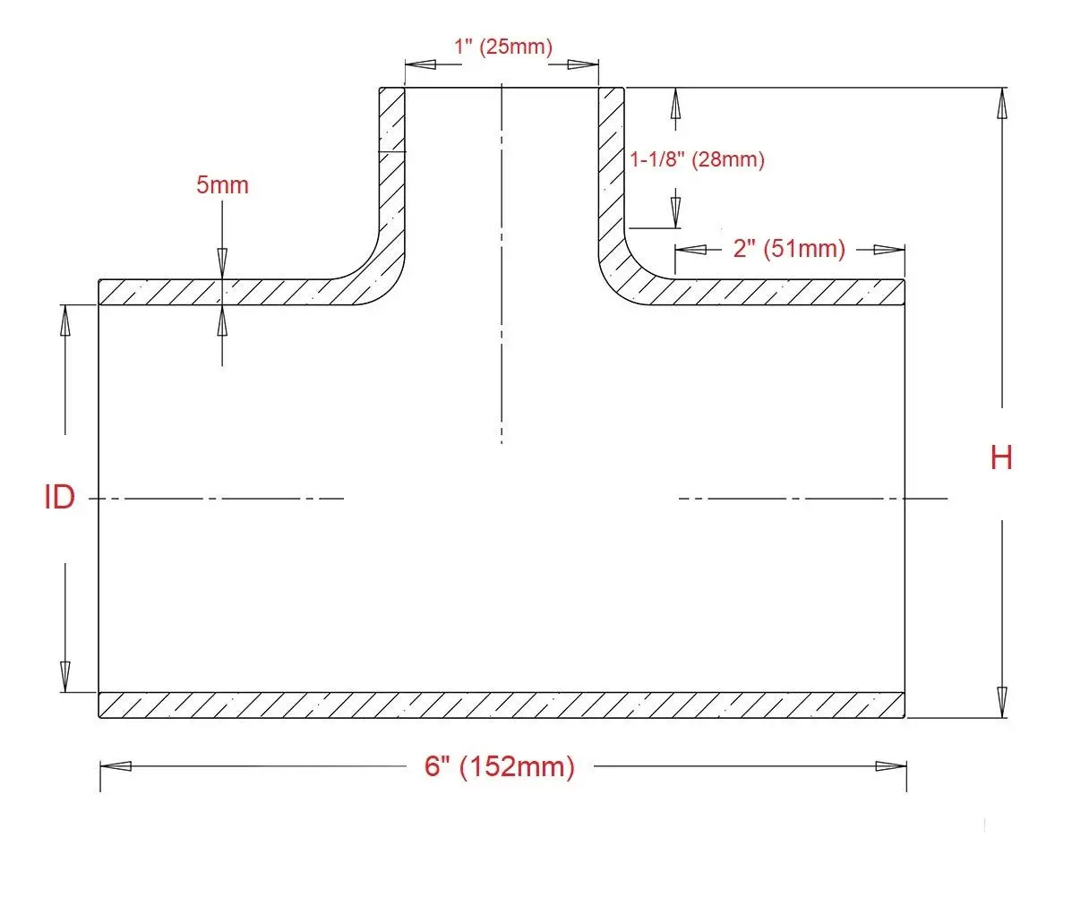 Hps 1-1/2" (38Mm) Id T-Shape 3 Way Tee With 1" Branch Coupler Hose 4-Ply High Temp Silicone Black 6" Length 2