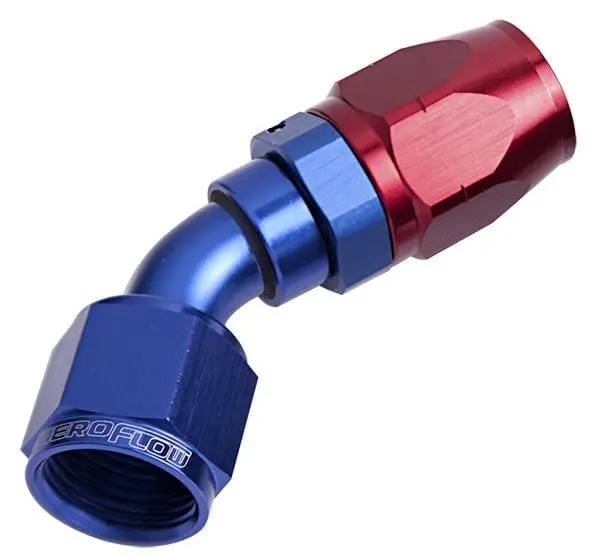 500 Series 45-Degree Swivel Hose Fitting – -6An Angle End, Black Anodized 1
