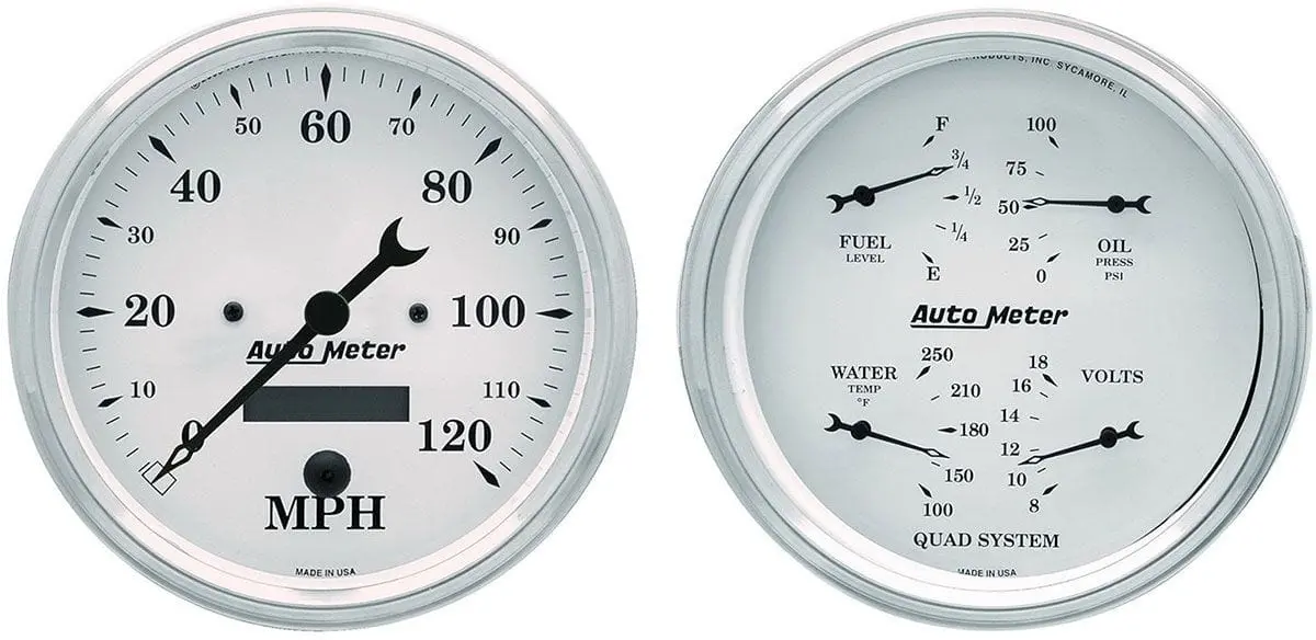 Old Tyme White Quad Gauge And Speedometer Kit – Vintage-Style Analog Dash Panel Assembly 1