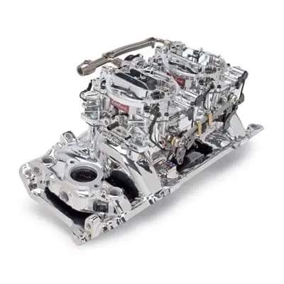 Edelbrock Performer Rpm Dual Quad Air-Gap Intake Manifold & Carburetor Combo 1